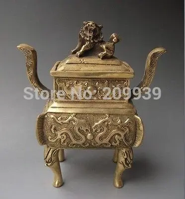 

huij 005673 Chinese Brass carved ' Erlongxizhu and Lion ' Incense Burners