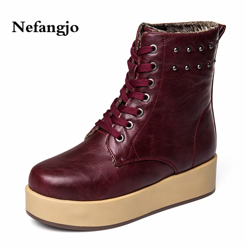 

Nefangjo 2018 Winter Boots Women Keep Warm Genuine Leather Boots For Women Fashion Mid-Calf Waterproof Non-Slip Flat Women Boots