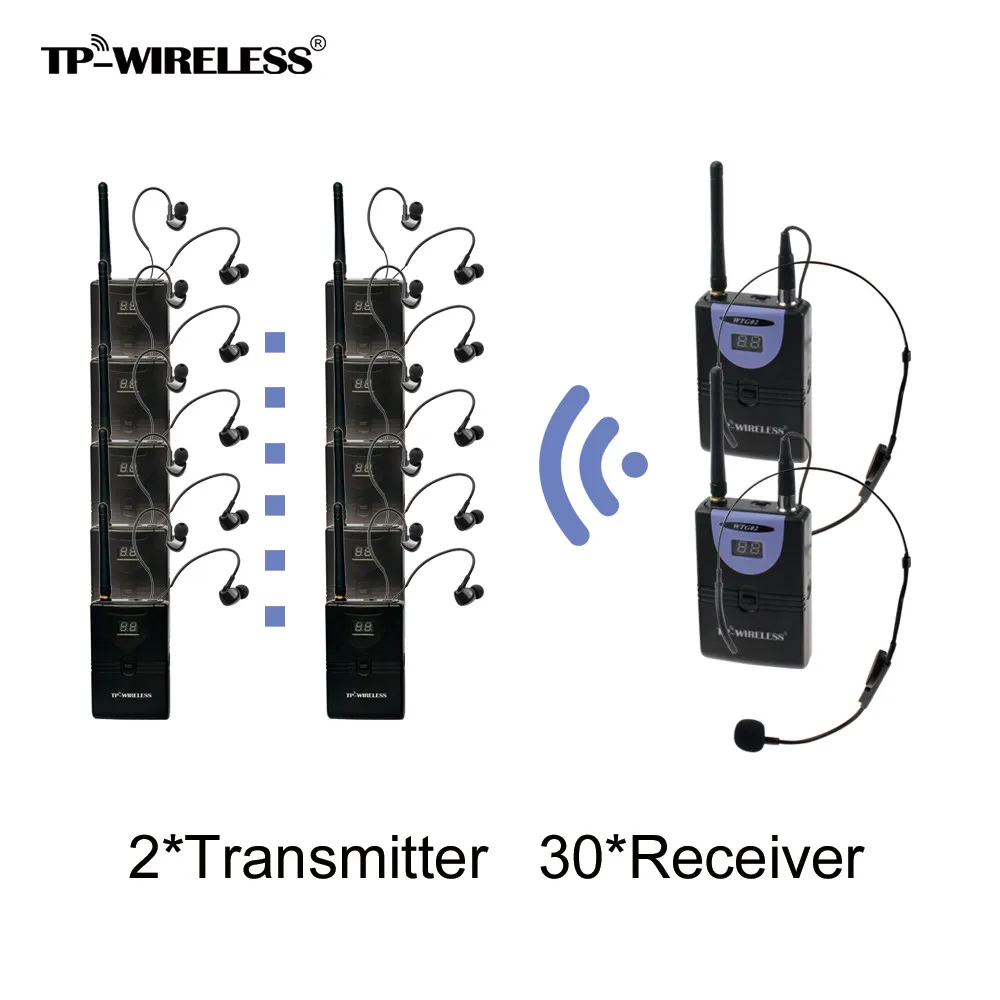 

TP-Wireless 2.4GHz Sanitary Digital Wireless Tour Guide System For Tourism,Church and Conference 2Transmiters 30Receivers