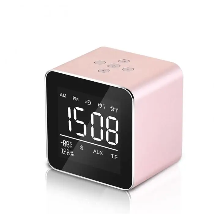 Wireless Bluetooth Speakers LED Alarm Clock LCD Digital Display Portable Mini Square Bass Speaker UY8