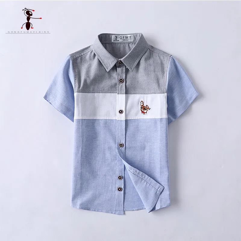 Летняя хлопковая рубашка с коротким рукавом и отложным воротником, Новое поступление, известный бренд в Китае, кунг-фу муравей 1463
