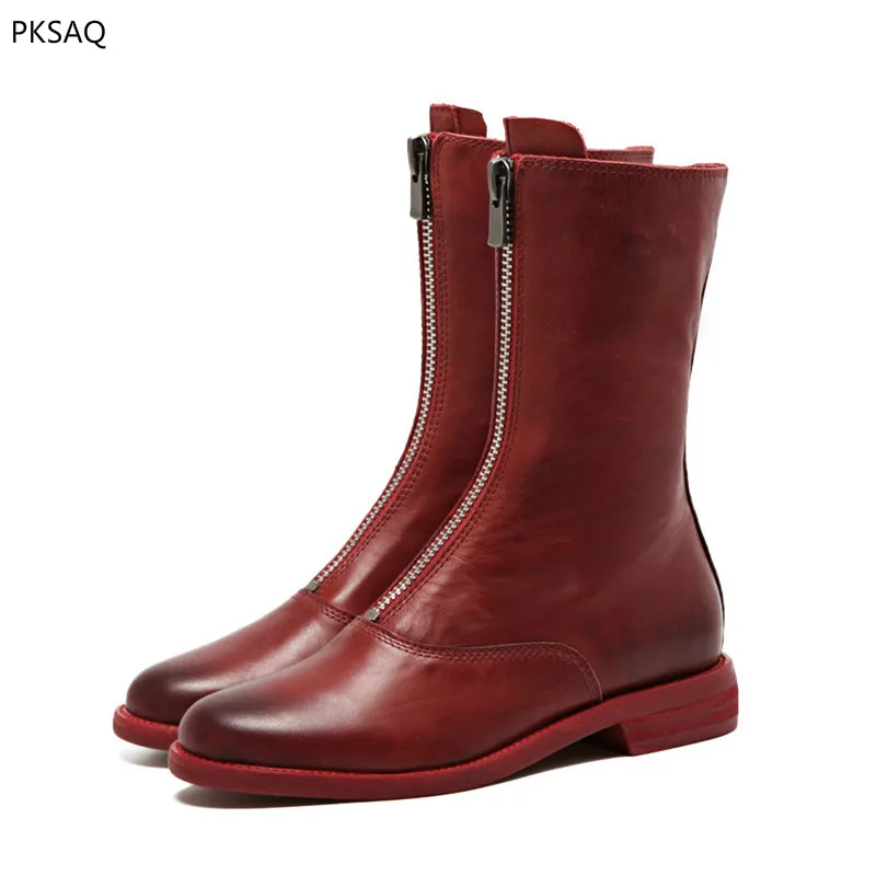 

Autumn Winter New Retro Style Do Old Short Boots Shoes Women's Martins Boots Girls Zipper Motorcyle Round Toe Party Boots