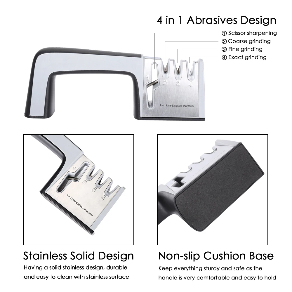 ZHAOLIDA Unique Cutting 4 in 1 Stainless Steel Knife Scissor Sharpener Ceramic Whetstone Hand Tool