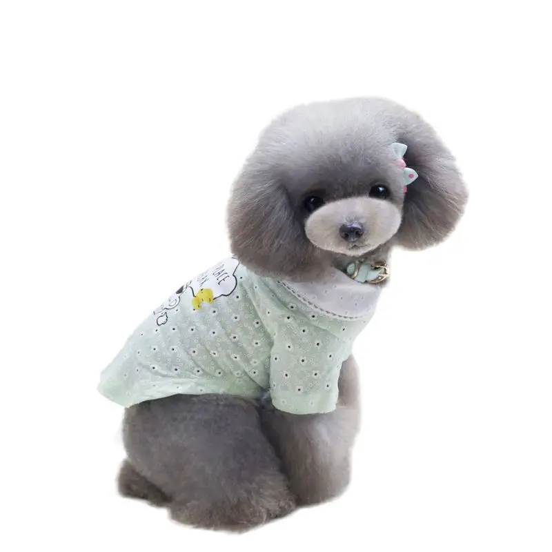 Маленькая кошка собака, летняя футболка с воротником, одежда для маленьких собак, мягкая хлопковая одежда для домашних животных - Цвет: Зеленый