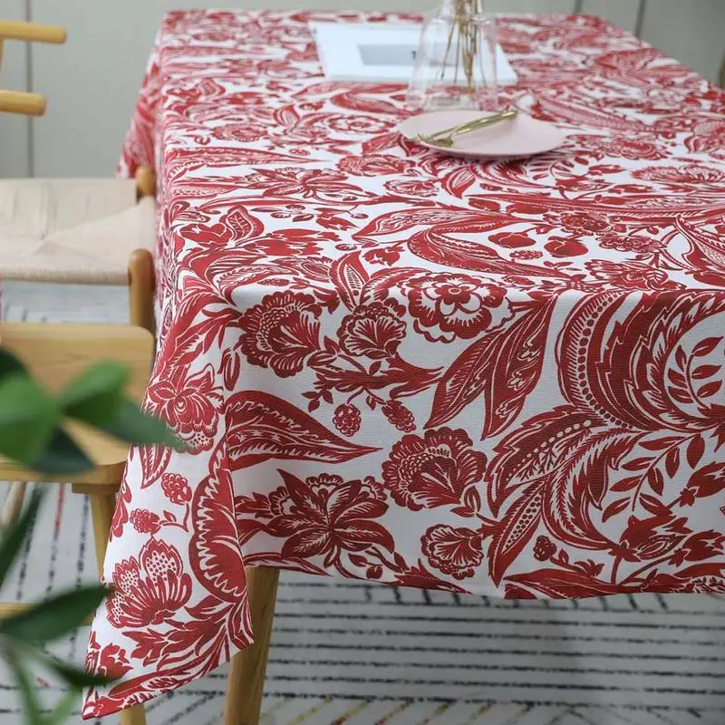 European Style Tablecloth Waterproof Baroque Perris Style Printing Red Blue Tablecloth For Home Kitchen Table Decoration