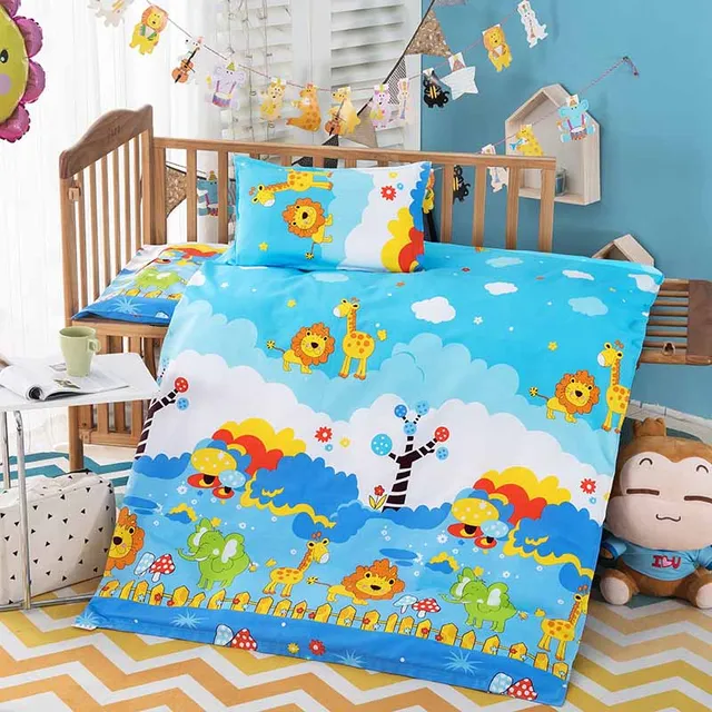 3PCS Cartoon Animal Baby Bedding Set 120*150CM Cotton Woven Duvet Cover Bed Sheet Cover Cot