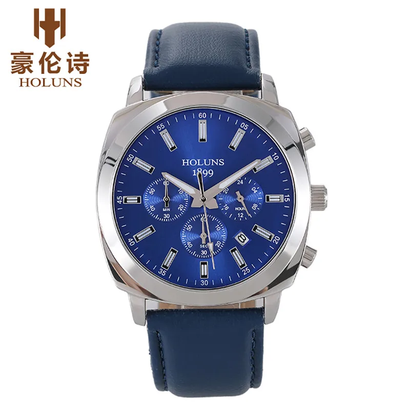 

HOLUNS Luxury Style Men's Watches Genuine Leather Strap Multifunction Luminous Waterproof Business Watch Male relogio masculine