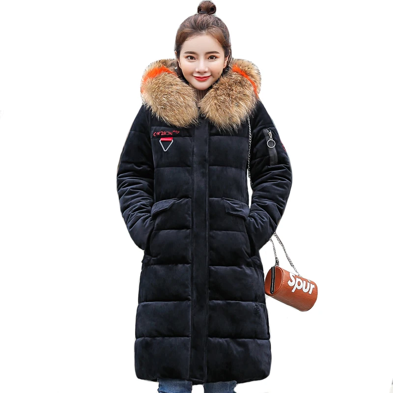 2018 nueva moda cálida espesar chaqueta de invierno de las mujeres con piel de terciopelo con capucha de mujer para mujer abrigo prendas Parka larga - 1