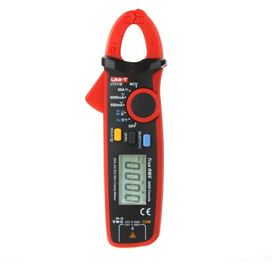 

UNI-T UT211B Digital Clamp Multimeter AC DC 60A Current NCV Test Best Accuracy 20mA Zero Mode Cap Diode Ohm