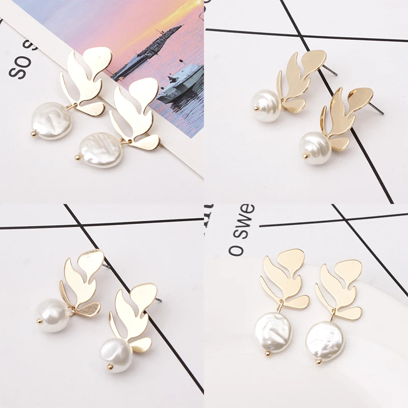 

Pearl Earrings for Women 2019 Geometric Dangle Drop Earrings Gold Statement female temperament simple earrings personality