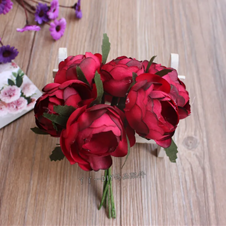 6 шт./лот 4,5 см Моделирование искусственных цветов маленькая шелковая ткань розы чайные пакетики ручной работы свадебные украшения