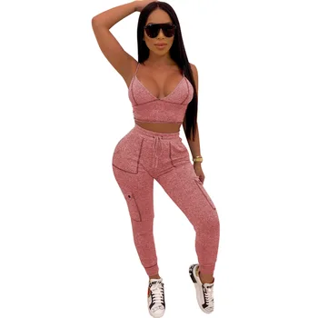 

Summer Autumn Women Two Piece Set Top and Pants Plus Size Tracksuit Sweatsuit Outfit V Neck Bandage Sexy Active Sets