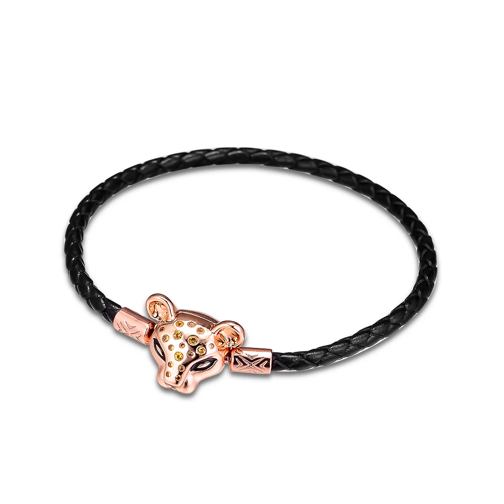 

100% 925 Sterling Silver Jewelry Sparkling Lion Princess Leather Bracelets For Women Wholesales Free Shipping