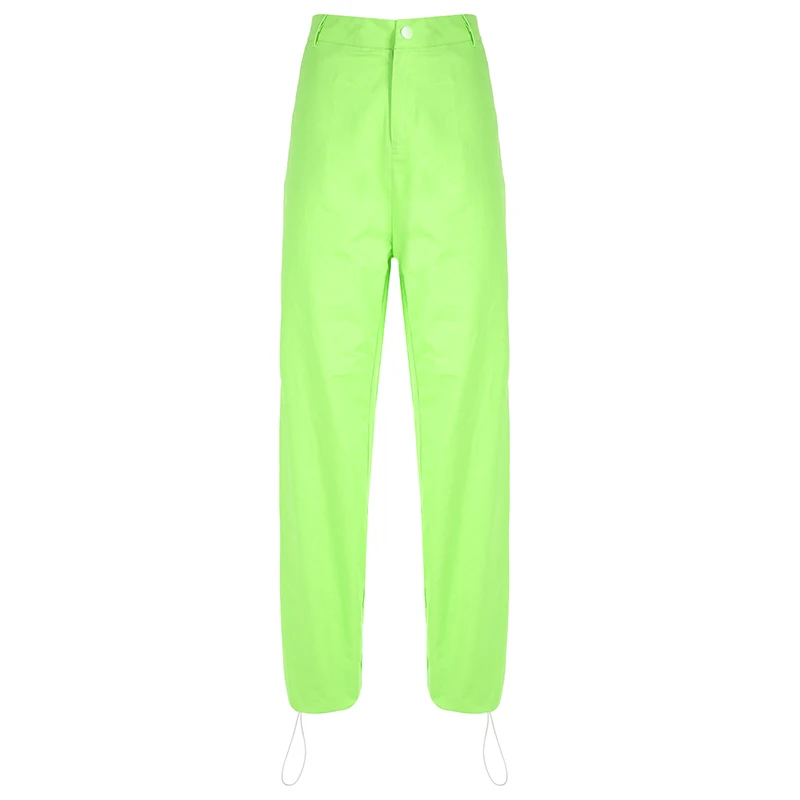 Online Darlingaga Hip Hop Fluorescent green track pants solid casual loose joggers women streetwear women s pants trousers bottom 2019