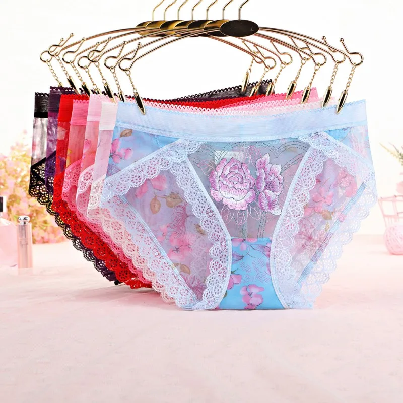 

Women Seamless Lace Panties Floral Embroidered Briefs Cotton Female Low Waist Lingerie Underwear