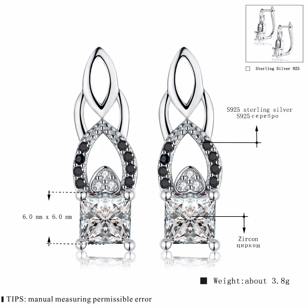 Подлинные 925 пробы Серебряные Обручи Серьги для женщин черные и белые каменные украшения Bijoux T017