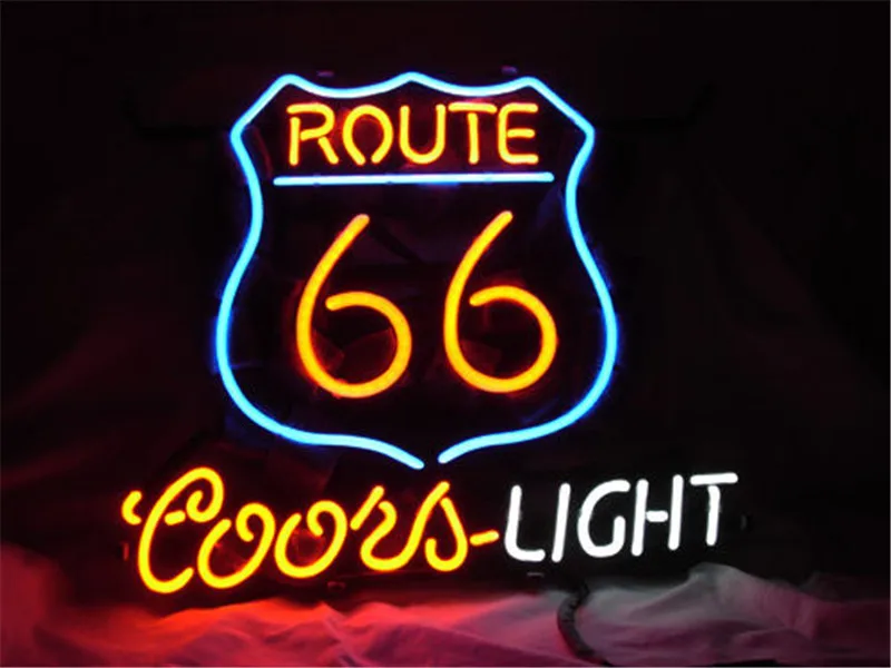 

NEON SIGN For ROUTE 66 COORS LIGHT BEER Signboard REAL GLASS BEER BAR PUB display christmas Light Signs 17*14"