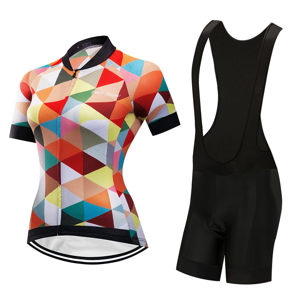 

2019 Summer Womens Cycling Jersey Bib Shorts Sets Wear Racing Bike Clothing Kits Feminino Bicycle Clothes Suits Riding Uniform