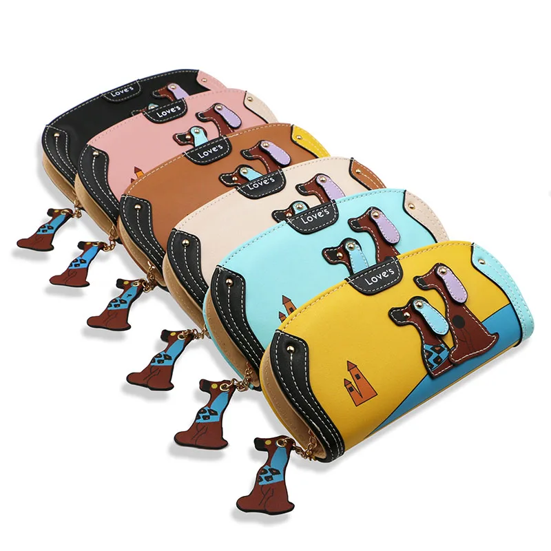 

Wholesale 6pcs/lot Korean style Cartoon Dog Women's Wallet Cute Pink Leather Female Long Purse Mobile Phone Money Bag