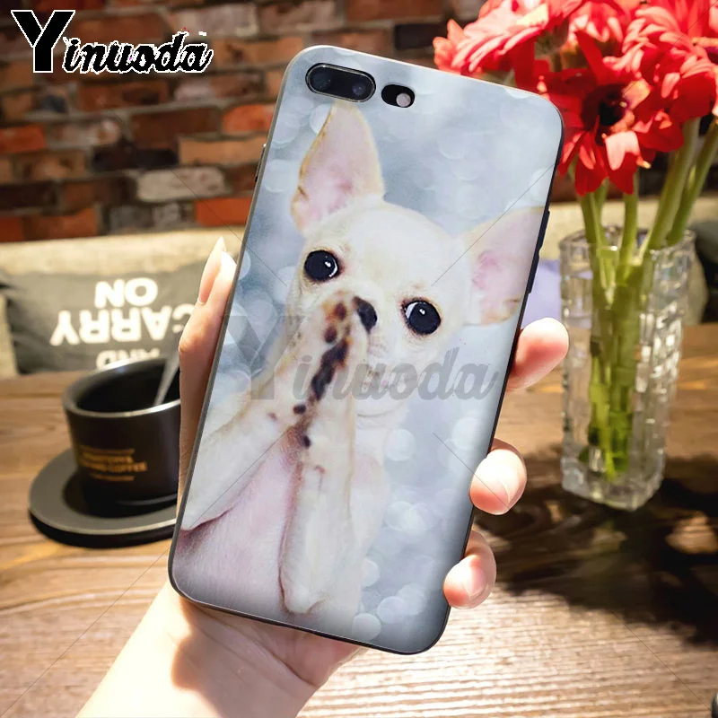Yinuoda животных собаки чихуахуа Модный чехол из черного сотового телефона для iPhone