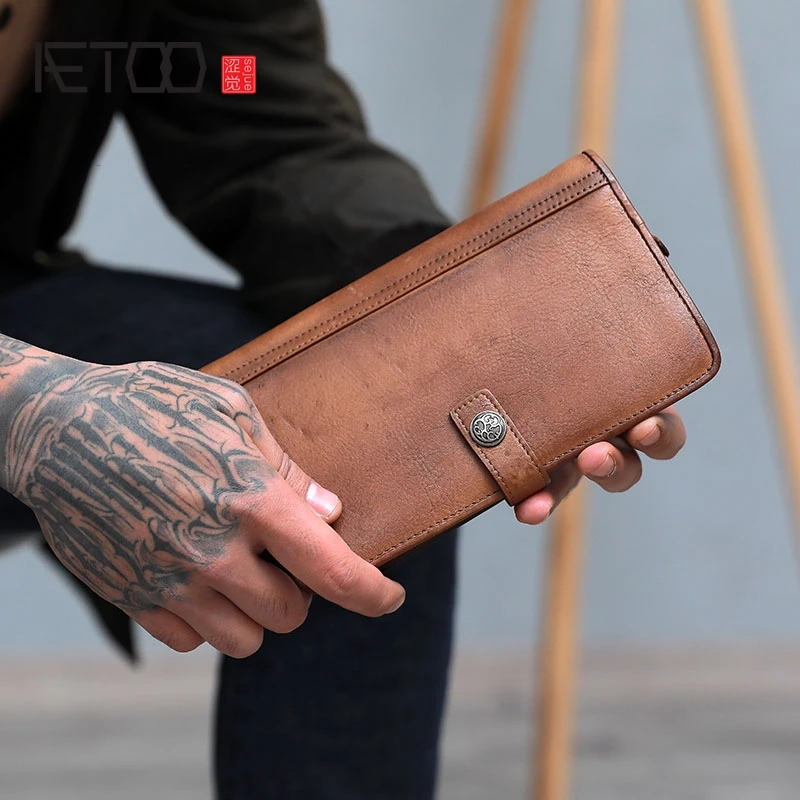 

AETOO Handmade leather wallet Male long retro do old large capacity mobile Phone Pack Youth Card bag Wallet