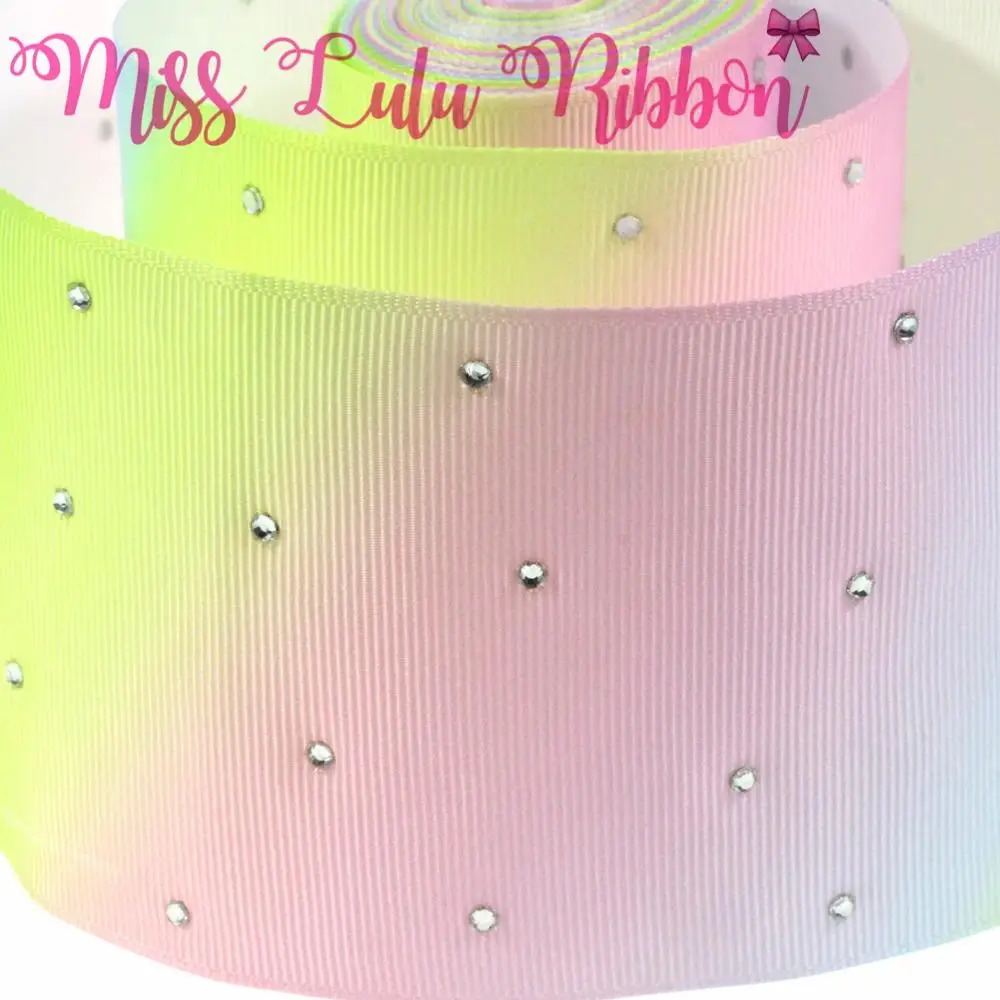 3&quot75mm Silver Rhinestone Setting Grosgrain Ribbon Light Rainbow Color DIY Wedding Gift Bowknot Wrap Hair Band Making 5yards/roll | Дом и