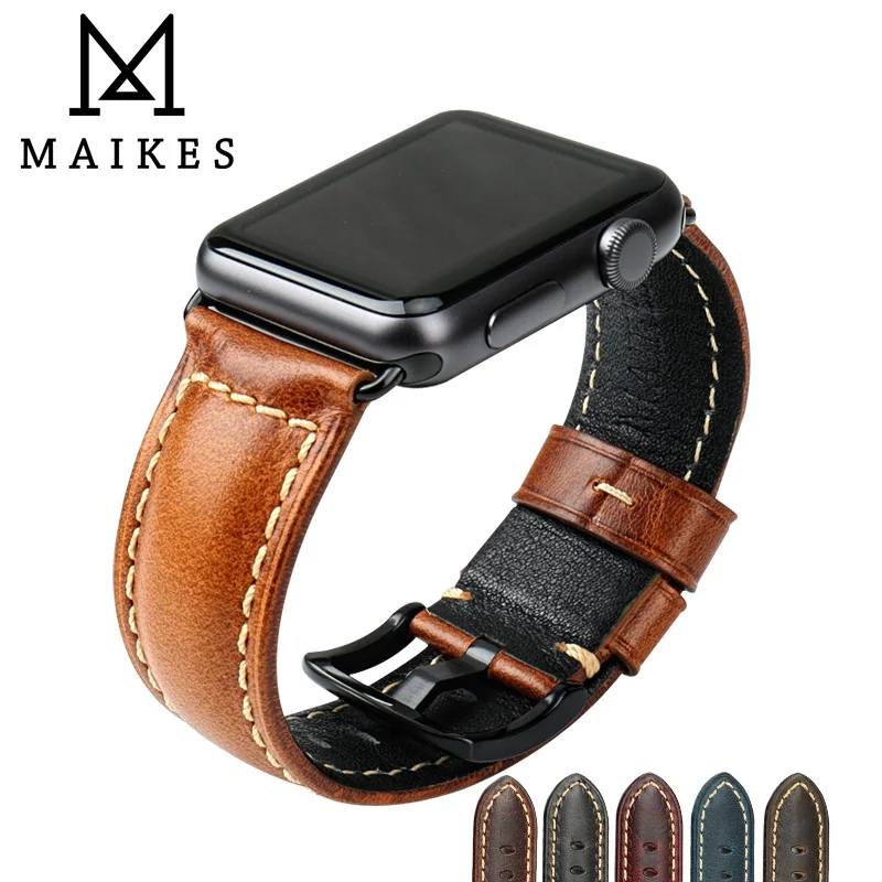 MAIKES Oil Wax Leather Watch Bracelet For Apple Watch Band 42mm 38mm IWatch Watch Accessories For
