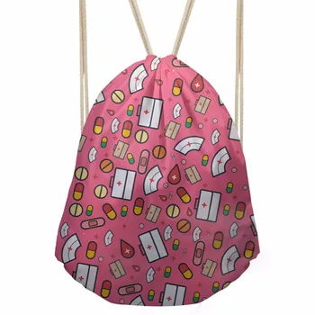 

FORUDESIGNS Korean Style Drawstring Bags Women School Backpack Cartoon Cute Nurse Printed Softback Girls Daypack Casual Satchel