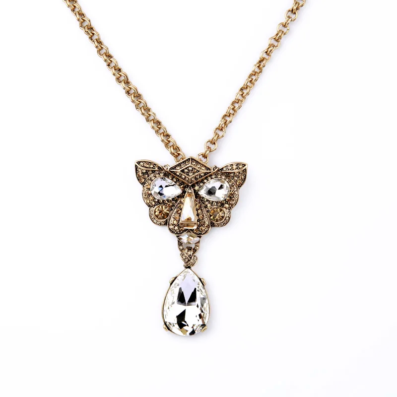 Unique Big Waterdrop Clear Crystal Leopard Head Necklace Pendant Women