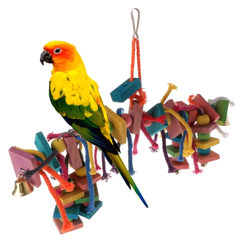 Pet Parrot Toy Bite Strands Colorful Large Rope Cave Ladder Chew Toy Wooden Bird Parakeet Hanging Cage Bird Toy