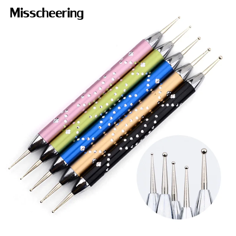 

5 pcs/set Shiny Nail Art Dotting Pen 2 Side Used Tools Charm Diamond And 5 Colors Set For Decorate Beauty Manicure Accessory