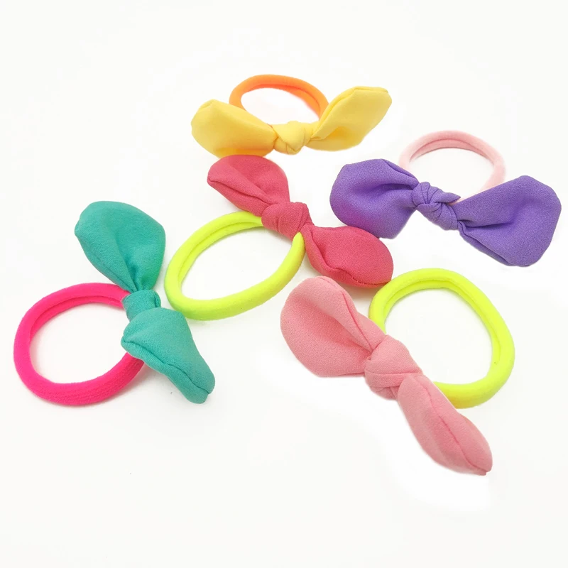 

5PCS Girls Headwear Mix Color Bow Elastic Hair Bands Gum Rabbit Ears Hair Accessories Ponytail Holder Rubber Bands Ropes