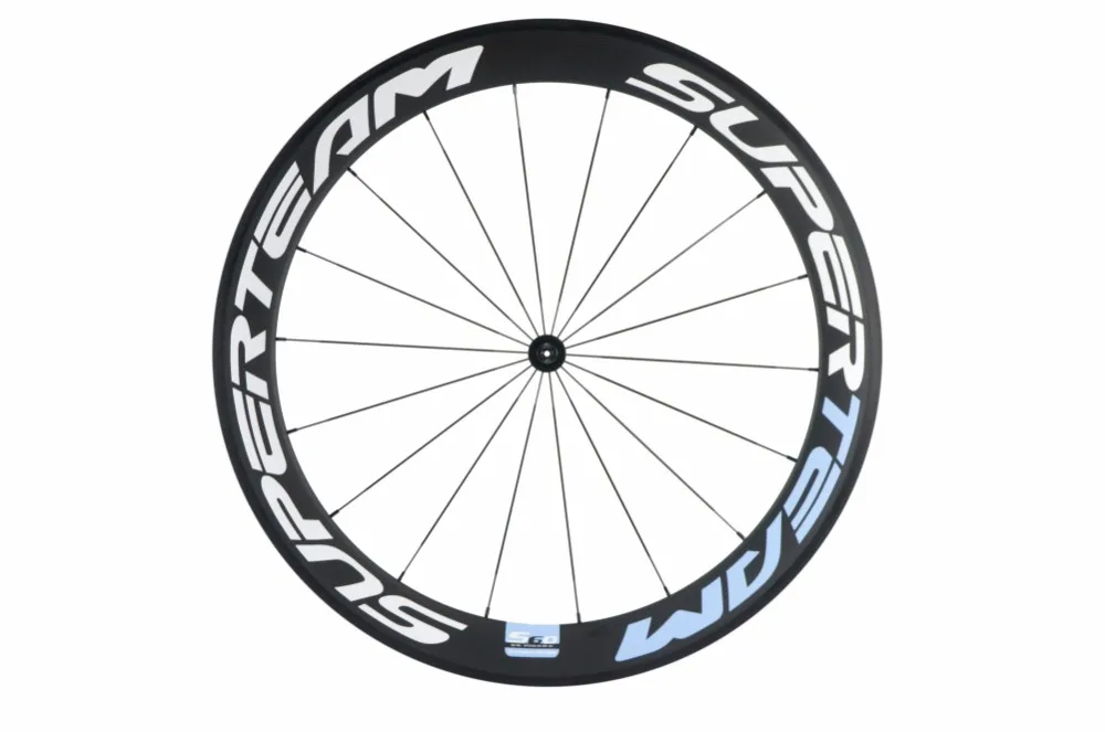 SUPERTEAM 1 Pair 60mm Carbon Bicycle Wheelset Road Bike R7 Hub 3K Clincher Carbon Wheels 700C