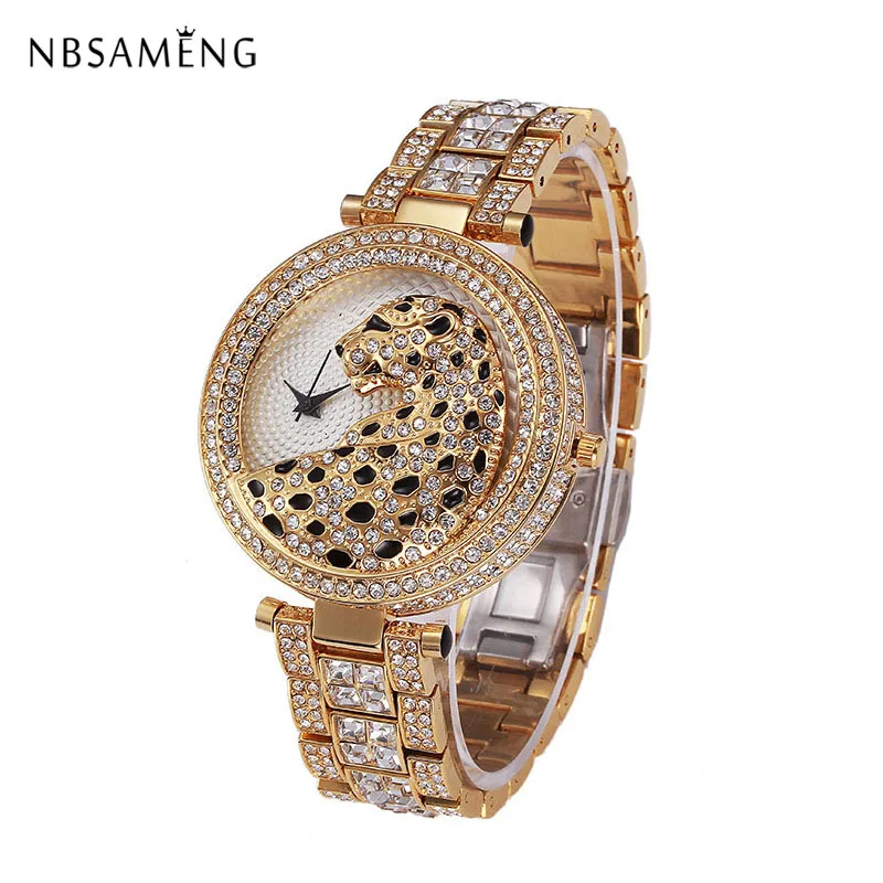 

New Women Watch Fashion Style Quartz Watch Top Luxury Gold Ladies Wrist Watch Female Crystal Diamond Cheetah SBX014