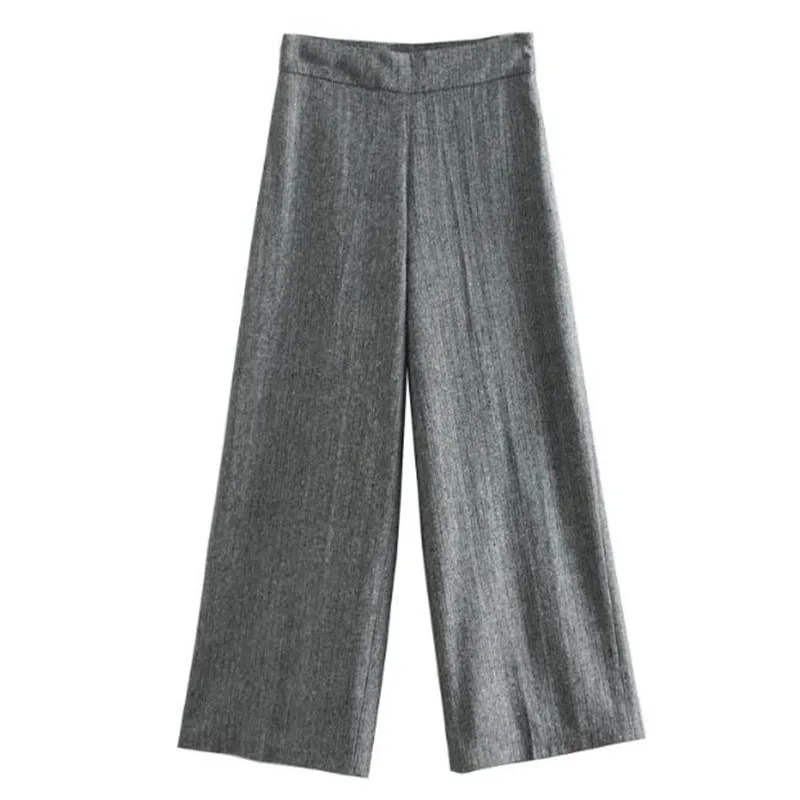 2019 Women Retro Twill Wave Striped Wide Leg Pants Woman High Waist Long Loose Casual Trousers