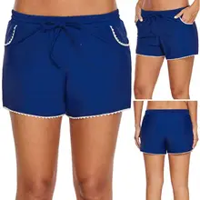 Женские летние шорты размера плюс, белые, с кружевной отделкой, танкини, на завязках, с поясом, одноцветные шорты для мальчиков