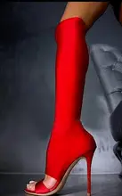 Sexy Woman Thigh High Heels Boots Over The Knee High Heel Boot Peep Toe Stretch Long Boots Elastic Fabric Sock Party Shoes Woman