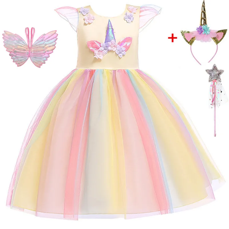 Teenmiro/платье принцессы для девочек; вечерние летние платья с единорогом и цветочным узором для девочек; детское платье для свадебной вечеринки; Детские костюмы; новое платье