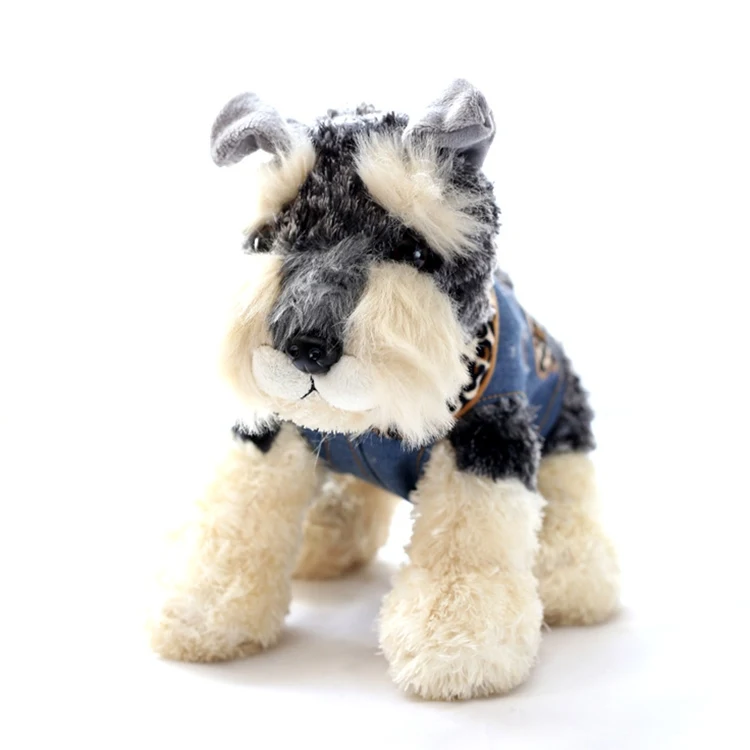 20cm Little Simulation Dressing Cowboy Schnauzer Dog Soft Doll Stuffed Plush Animal Toy For Baby