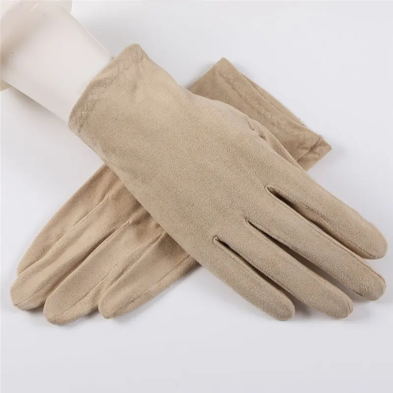 Новинка, замшевые солнцезащитные перчатки для мужчин и женщин, летние тонкие короткие Нескользящие перчатки для вождения, впитывающие пот, мужские и женские SZ008W-4 - Цвет: Бежевый