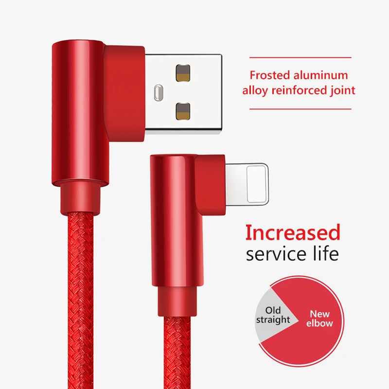 ! ACCEZZ الإضاءة كابل يو اس بي ل فون 7 X Xs ماكس XR 90 درجة شحن سلك سريع شحن لعبة شاحن كابلات البيانات ل iOS 12 2 M