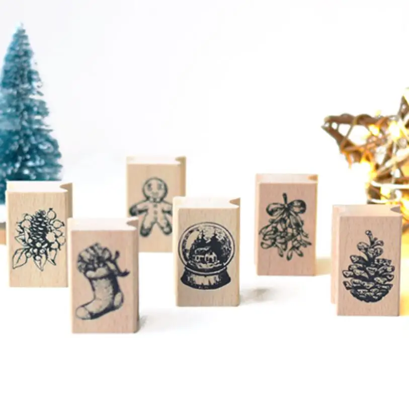 

Pinecone / Flower bouquet / Crystal ball /Sock Merry Christmas Wooden Rubber DIY Stamp Student Prize Promotional Gift Stationery