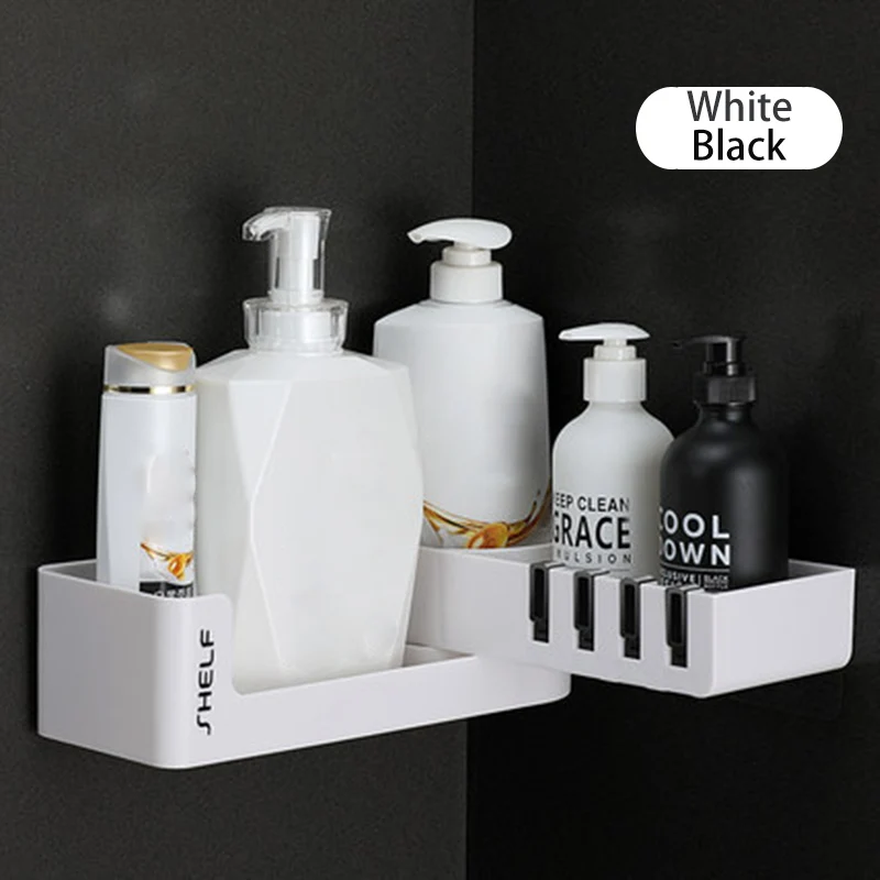 Вращающийся органайзер для ванной комнаты с 4 крючками, настенный держатель для хранения на кухне - Цвет: White and Black