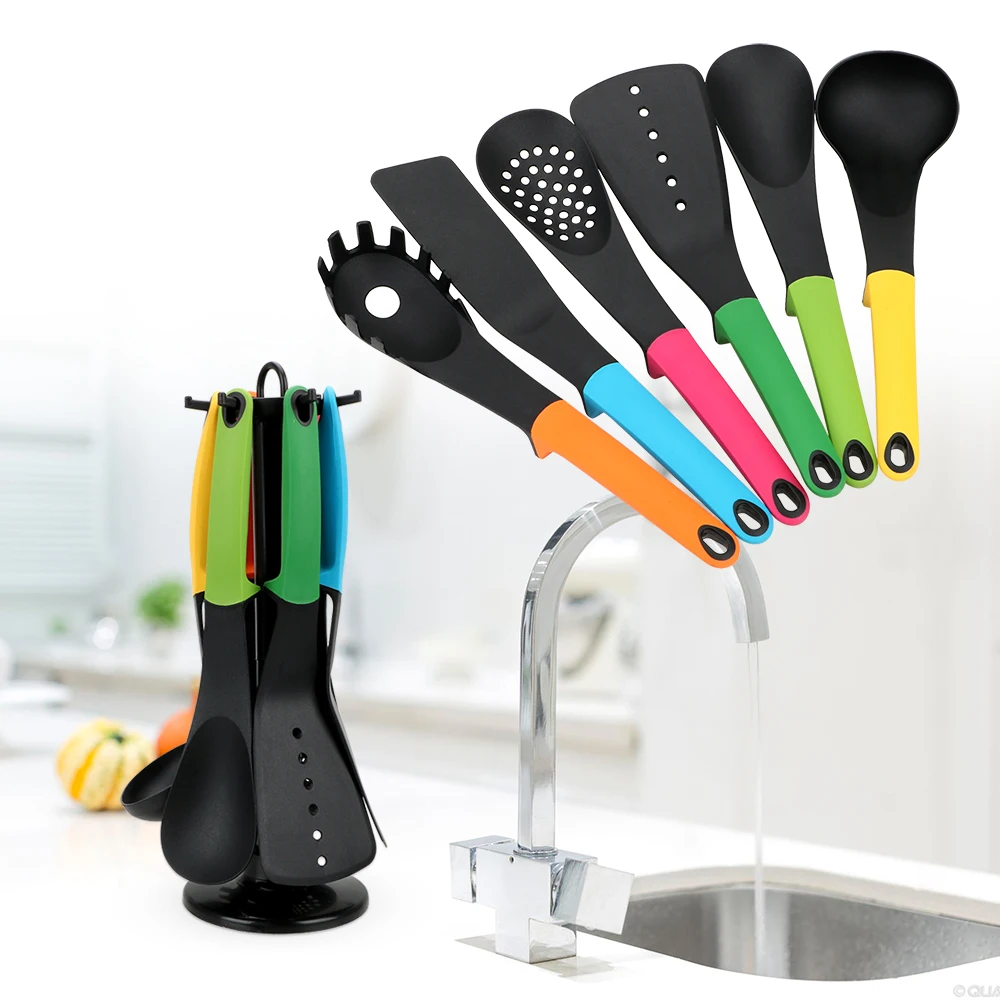 6 Pcs/set Flat Spatula Soup Colander Non-stick Colorful Cooking Utensils Cooking Tools Kitchen Accessories Nylon Kitchenware