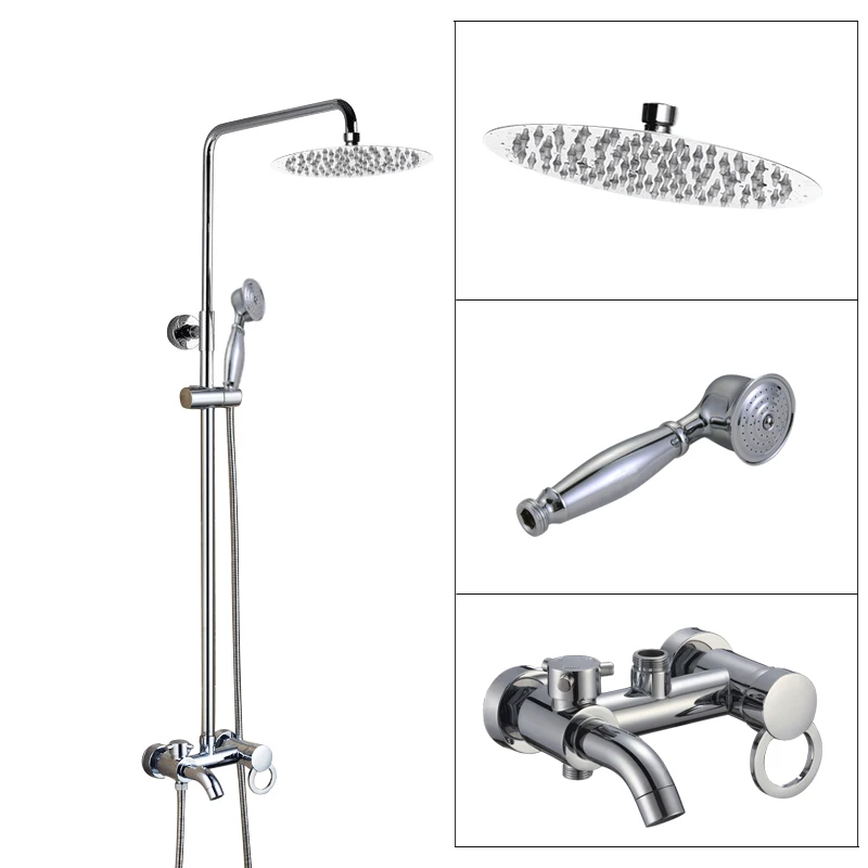 

Wall Mounted Bathroom Rain Shower Faucet Set Polished Chrome Brass Handheld Shower Head Single Lever Bath Tub Mixer Tap acy336
