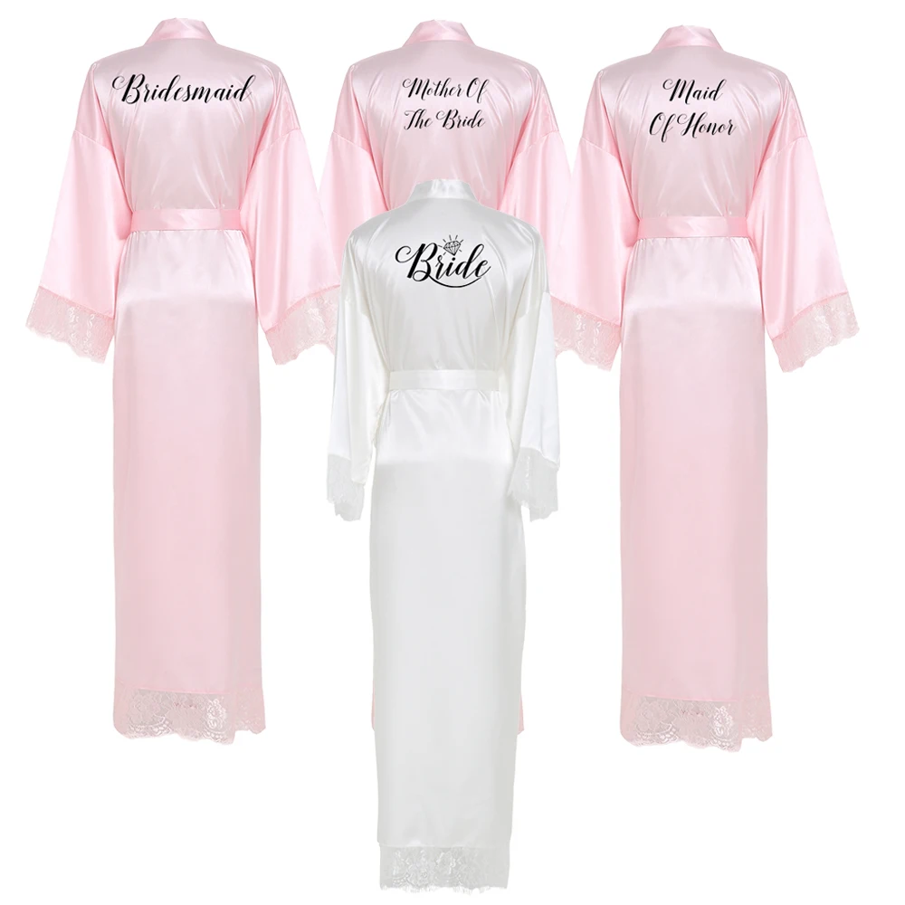 Owiter, подружка невесты, розовое длинное простое кимоно для мамы, невесты, шелковое атласное вечернее платье, халаты для невесты, халат, кружевной халат для девушек