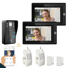 Popular 7″ 2 Monitor WiFi Wireless RFID Password Video Door Phone intercom Doorbell IP Camera IR Night Vision Home Alarm System