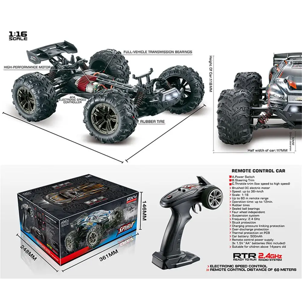 LeadingStar 1/16 2,4G 4WD 32 см Spirit Rc автомобиль 36 км/ч Bigfoot внедорожник Грузовик RTR игрушка 9136