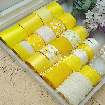 

Mix 21 Styles Yellow Satin Ribbon Set For Wedding Decoration Webbing GrosgrainTape Gril's Hairbow Diy Accessories Material