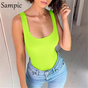 

Sampic Sexy Neon Body Women Bodysuit Black Sleeveless Bodysuit Jumpsuit Womens Summer Romper Bodysuits 2019